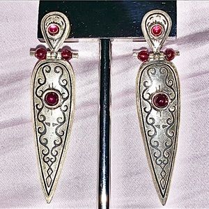 Edgy Garnet & Sterling Silver Shield Earrings